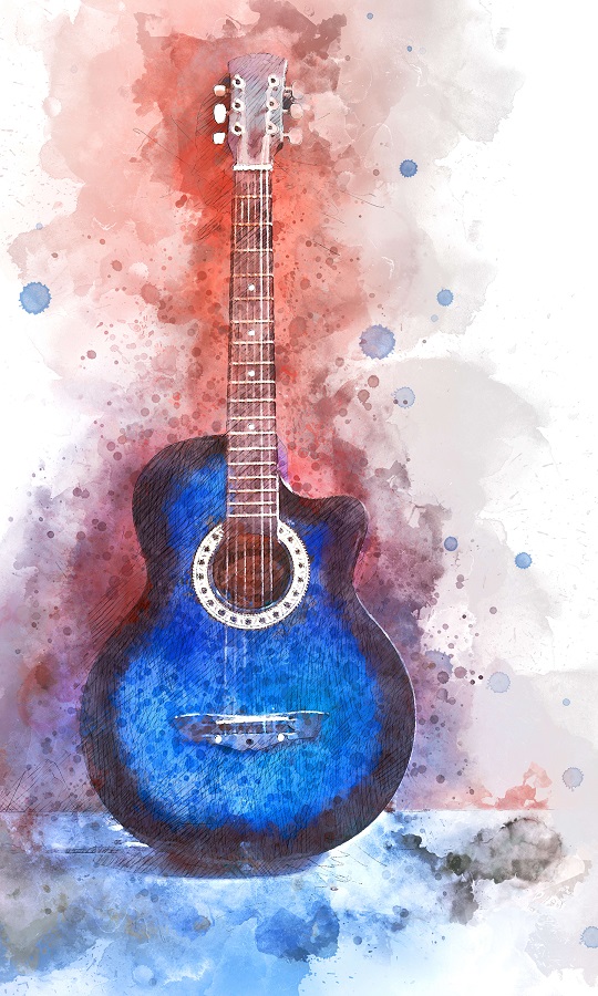Wallpaper of Watercolor Guitar painting for Teen's Room Wall Wallpaper of Watercolor Guitar painting for Teen's Room Wall