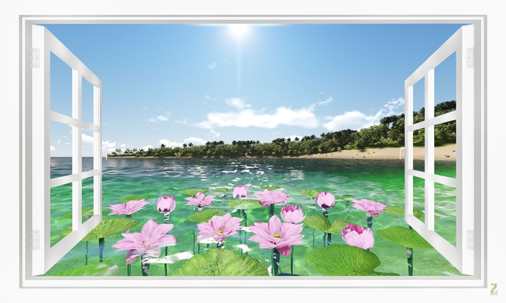 Buy Wallpaper with Lotus Flower in a window view