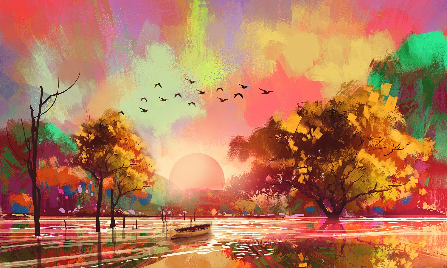 Watercolor paintings of sunset on best quality wallpaper | Best Quality &  Price