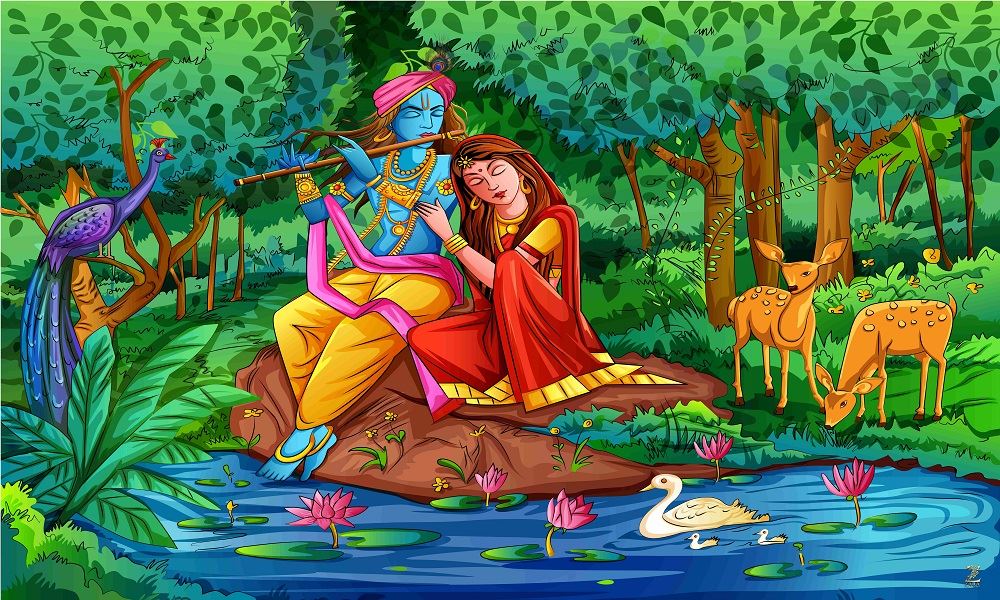 Radha Krishna with Nature background Wallpaper for wall