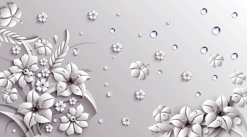 3D White colour flowers with water drop wallpaper 3D White colour flowers with water drop wallpaper