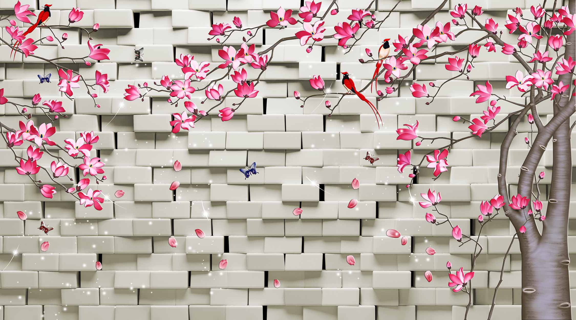 3D Brick Design decorative HD Wallpaper with Fancy Floral Pattern 3D Brick Design decorative HD Wallpaper with Fancy Floral Pattern