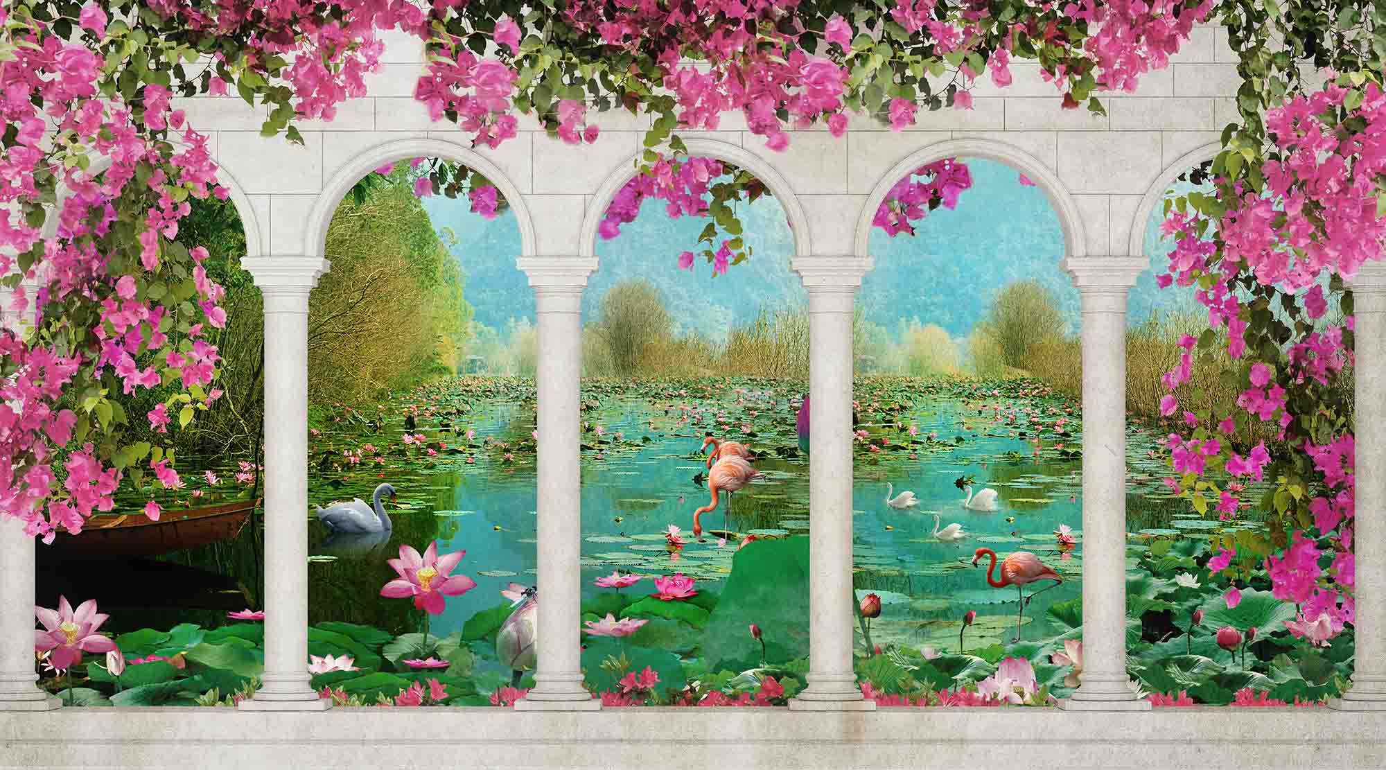 HD stereoscopic arch courtyard wallpaper 3d mural painting for Home Interior