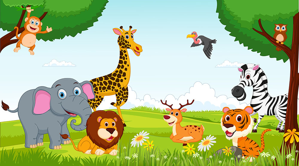 Animals in Jungle Theme wallpaper for Children Bedroom, Kindergarten ...