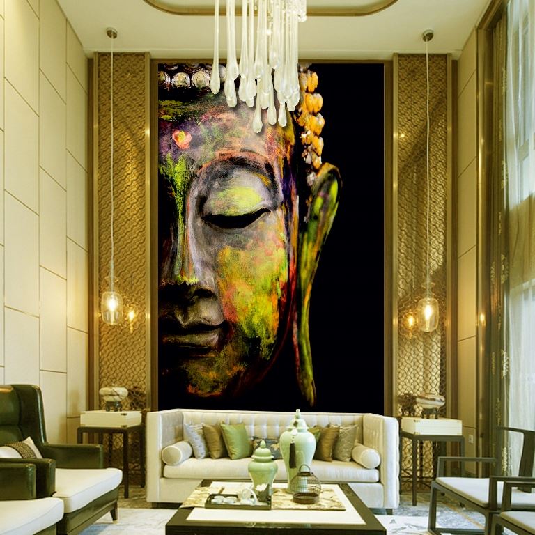 999Store 3D Print Latest Door Living Room Bed Room Home Hall Wall 3d  wallpaper for walls Lord Gautam Buddha Budha and Green Leaves Mural  wallpaper for walls  Vinyl Self Adhesive 48X36