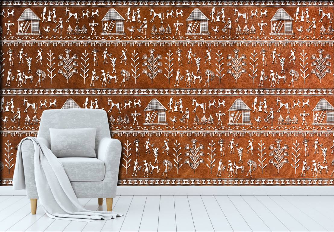Beige white colour beautiful traditional design design home décor wallpaper  for walls