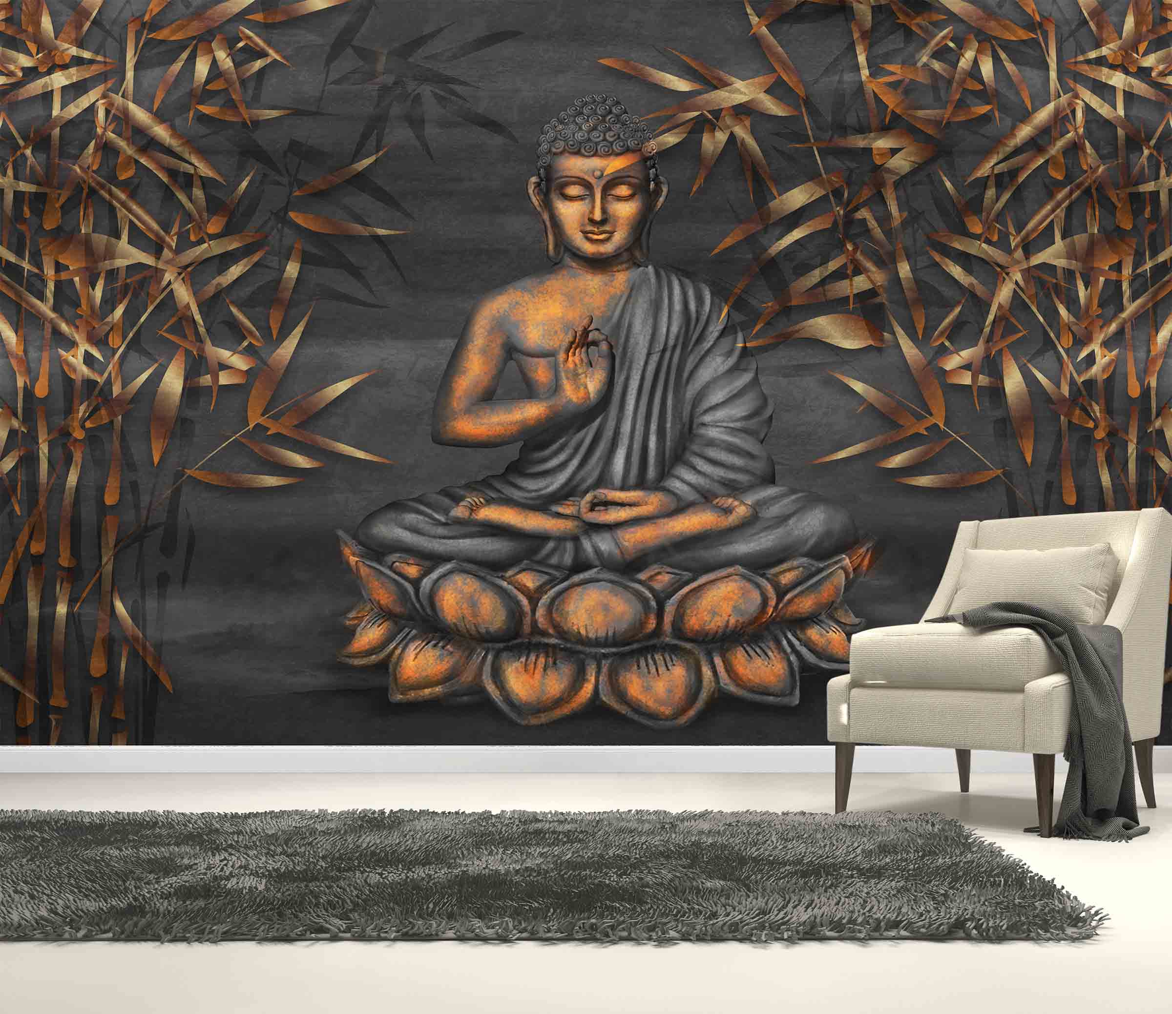 Matte Interior 3D Buddha Wallpaper, For Home, Size: 70 mm