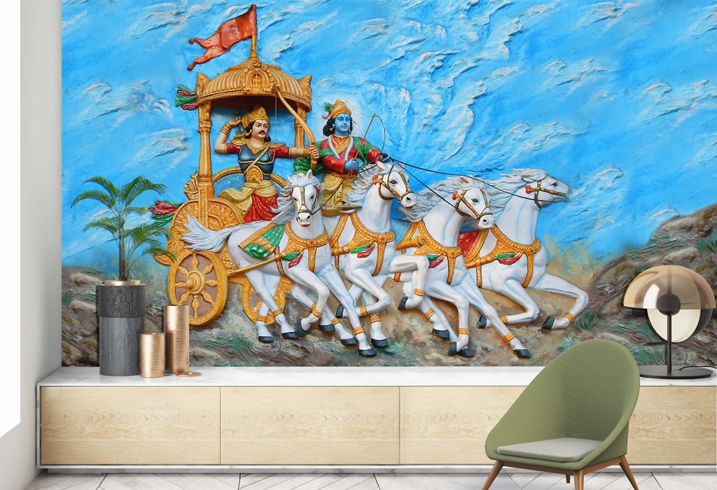Buy Large Religion Wallpaper of Lord Krishna And Arjuna Wallpaper