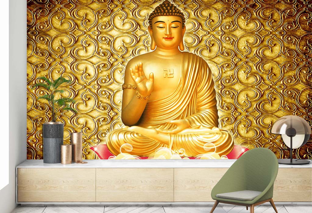 3d Golden Buddha Wallpaper Art Wallpaper – Home Decoram