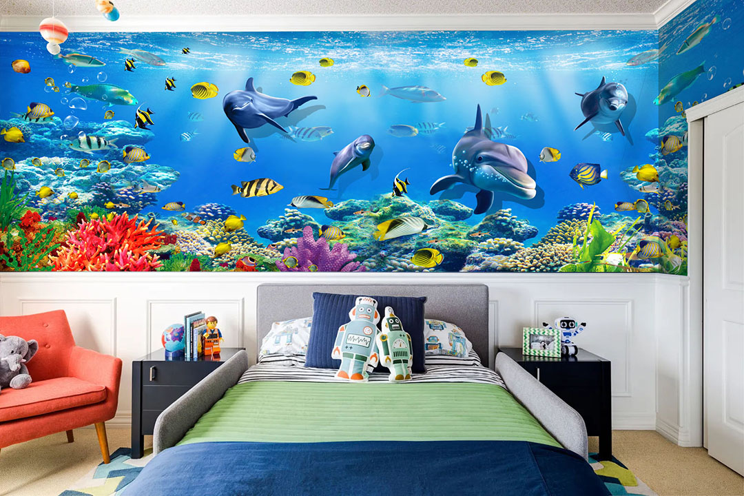 Kids Room wallpaper with Fish 3D wall effect