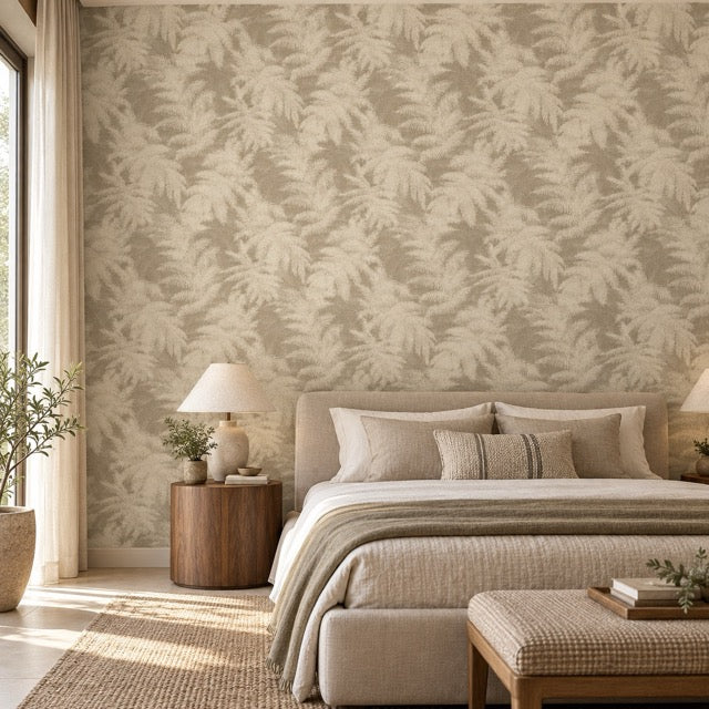 warm beige tropical fronds (88694-2)