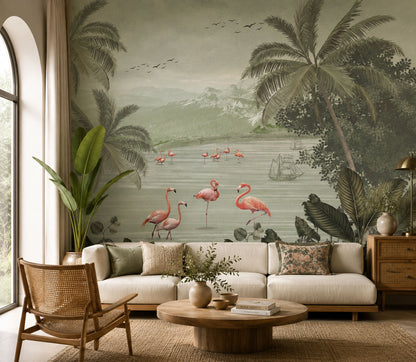 Flamingo Gathering Wallcovering (ART 115)