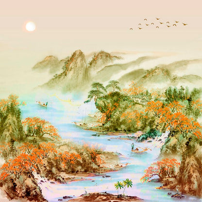 Tranquil Chinese River Scene Wallcovering (ART 119)