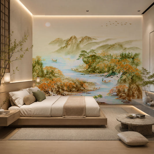 Tranquil Chinese River Scene Wallcovering (ART 119)