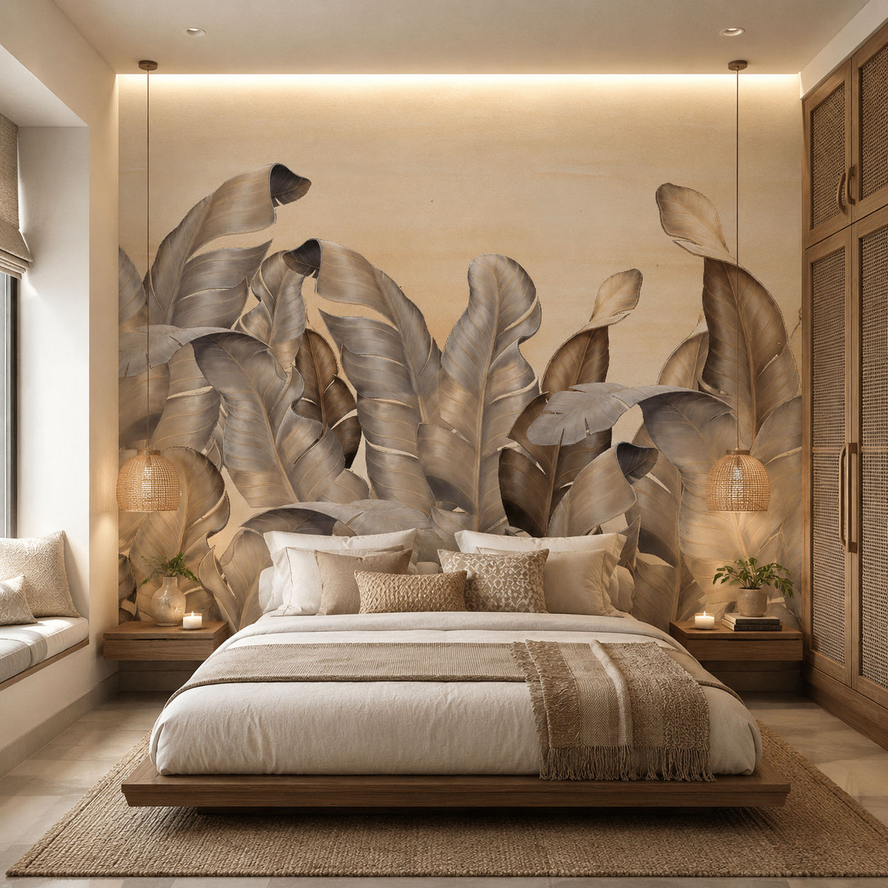 metallic banana leaf wallcovering (art 141)