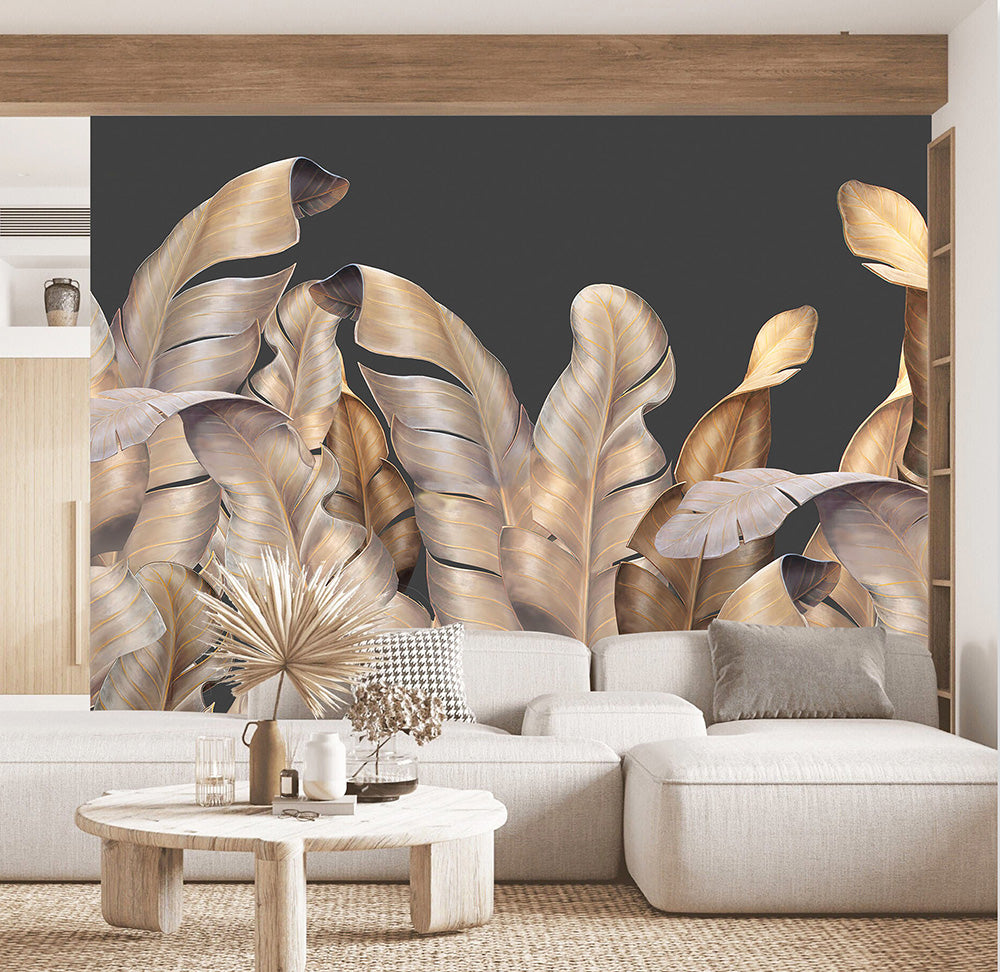 metallic banana leaf wallcovering (art 141)