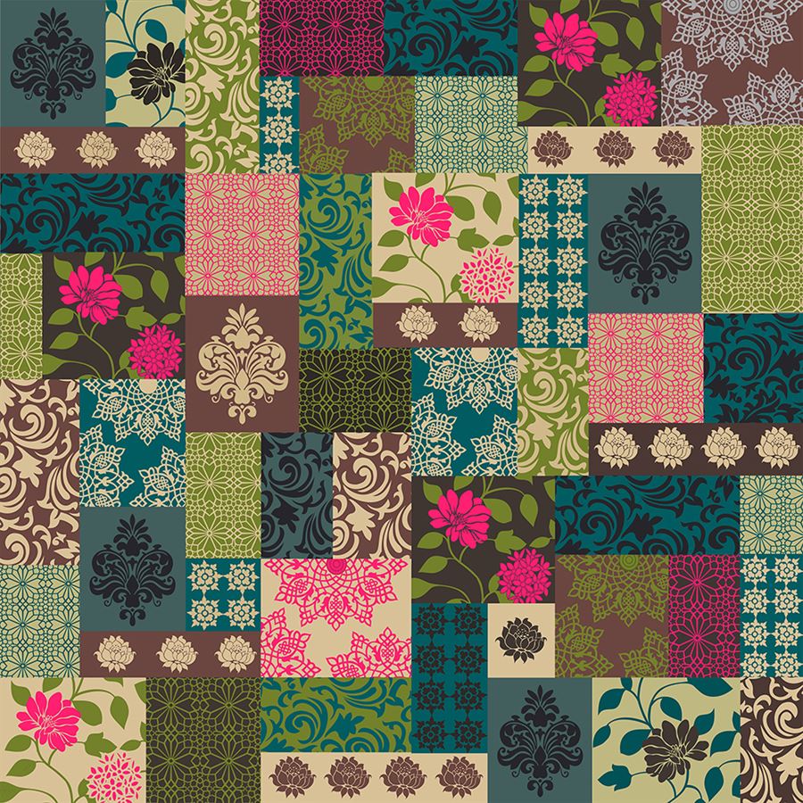 emerald & teal floral tile (km 1012)