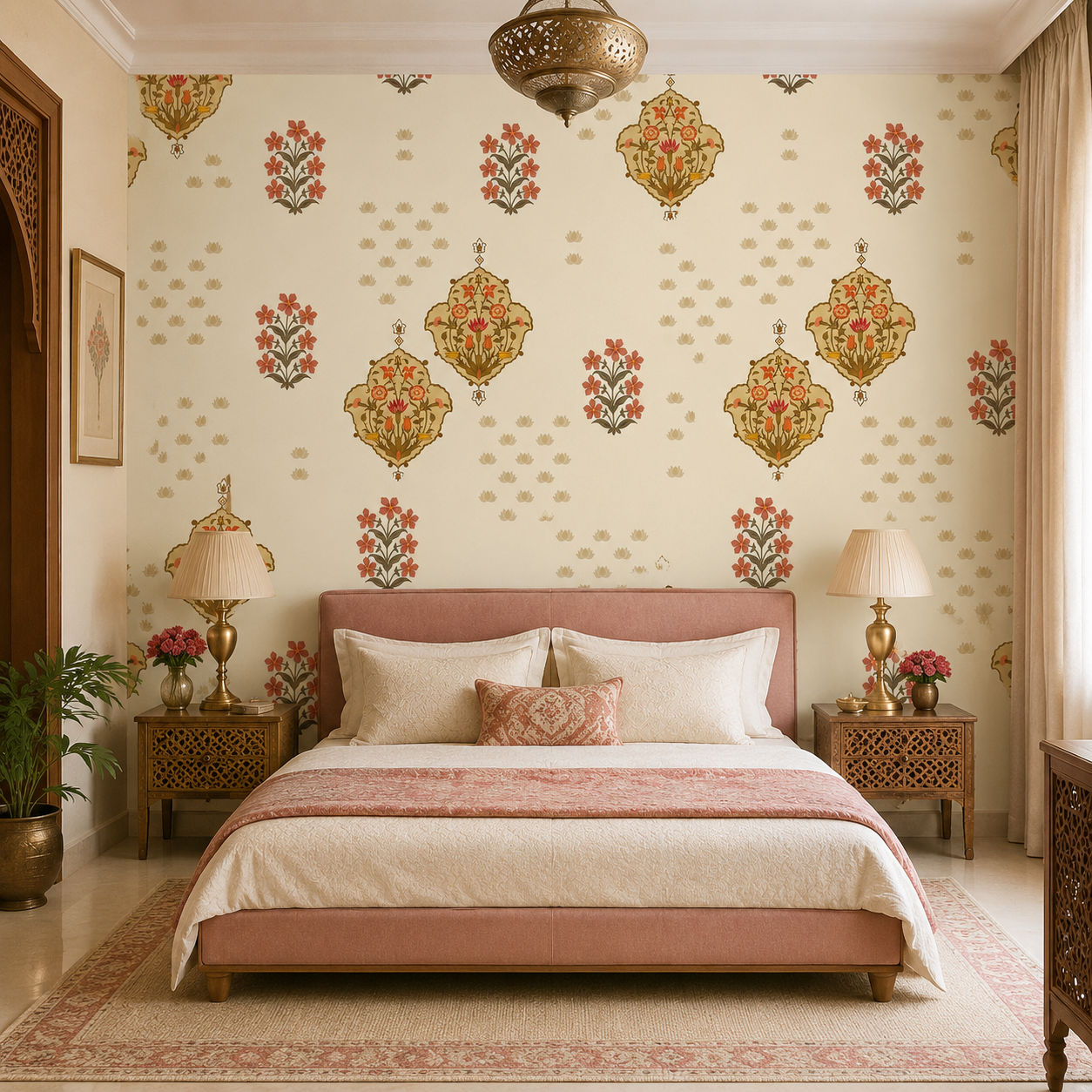 cream mughal buti (km 4015)