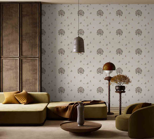 Cream Pome and Prinia Wallpaper (NRV 654)