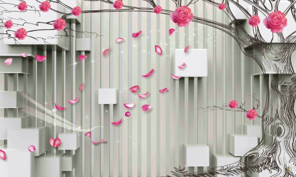 3D Wallpaper with pink rose petals. 3D Wallpaper with pink rose petals.