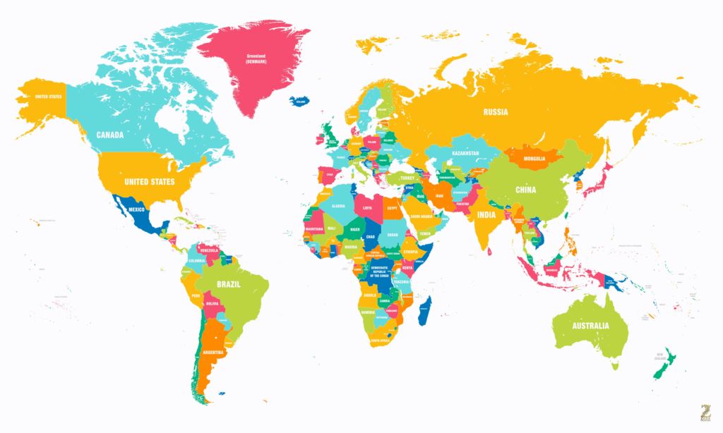 Multicolour World Map Wallpaper with Country Names Multicolour World Map Wallpaper with Country Names